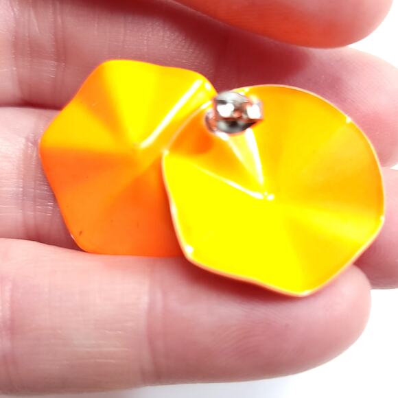 Vintage Orange Geometric Metal Earrings, Bold Sculpted Design, Statement Jewelry - Picture 10 of 10